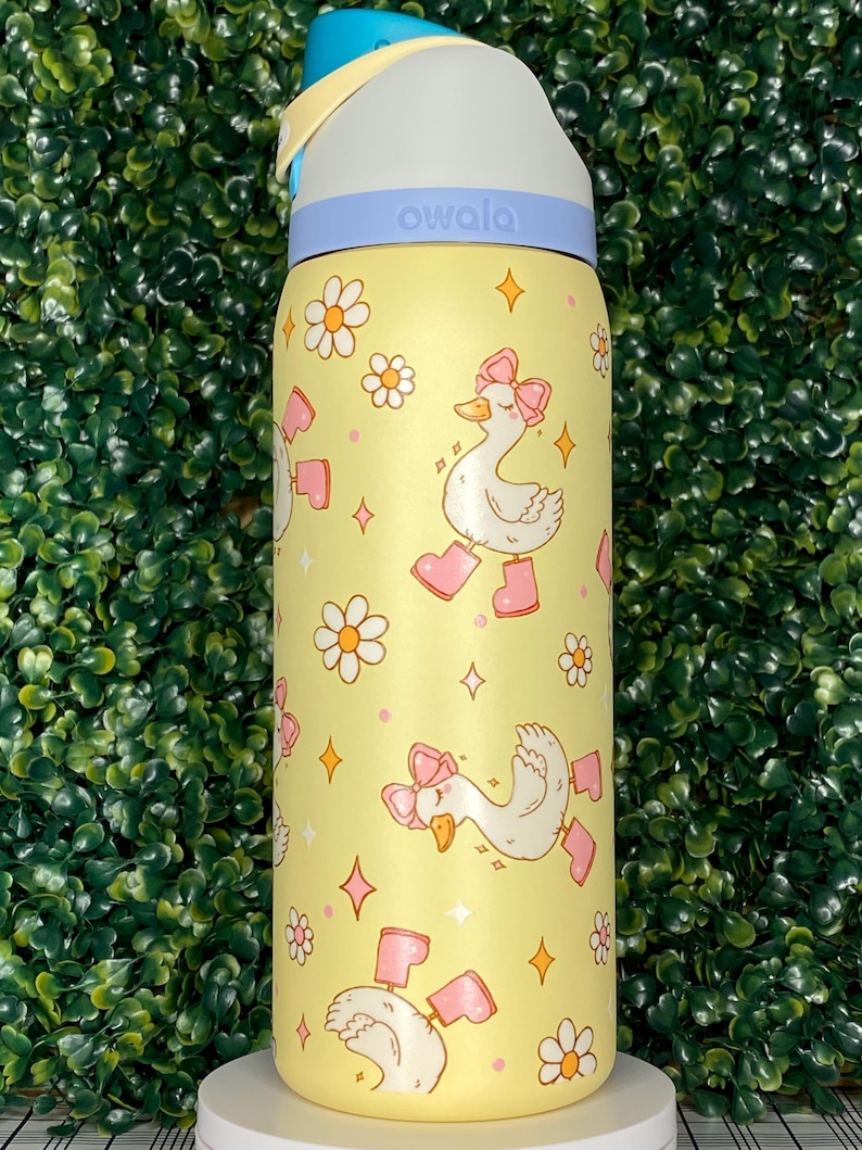 Boot Scootin’ Goose Owala FreeSip | Cute Goose Tumbler | Pink Rainboots Design | 32oz or 40oz Owala | UV DTF Wrap | Hand Wash Only image 3