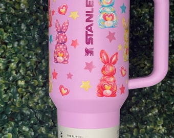 Cotton Candy Cottontails 40oz Tumbler | UV DTF Stanley Quencher ProTour | Pastel Bunny Easter Cup
