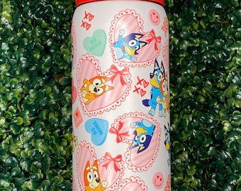 Sweetheart Heelers Owala FreeSip | Bluey Valentine Tumbler | 32oz or 40oz Owala Cup | UV DTF Wrap | Hand Wash Only