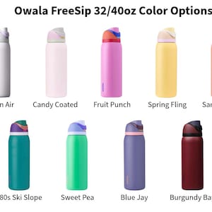 a collection of 12 colorful water bottles, each with a different color and design, arranged in a grid.