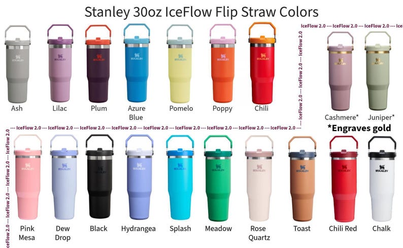 a collection of 16 Stanley 30oz ice flow flip straws in various colors, including pink, black, green, blue, and red.