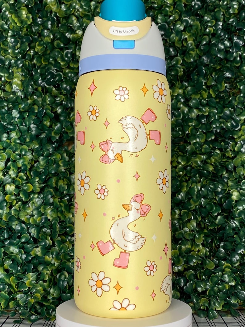 Boot Scootin’ Goose Owala FreeSip | Cute Goose Tumbler | Pink Rainboots Design | 32oz or 40oz Owala | UV DTF Wrap | Hand Wash Only image 4