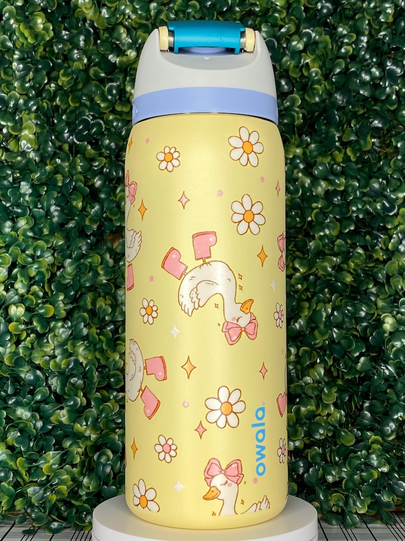 Boot Scootin’ Goose Owala FreeSip | Cute Goose Tumbler | Pink Rainboots Design | 32oz or 40oz Owala | UV DTF Wrap | Hand Wash Only image 2