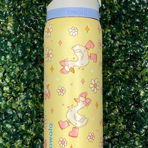 Boot Scootin’ Goose Owala FreeSip | Cute Goose Tumbler | Pink Rainboots Design | 32oz or 40oz Owala | UV DTF Wrap | Hand Wash Only image 1