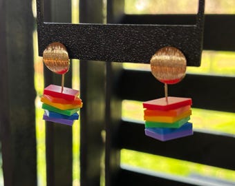 Brincos Cubo Arco-Íris, Joias Geométricas Impressas em 3D para Vista ao Pôr do Sol e ao Nascer do Sol