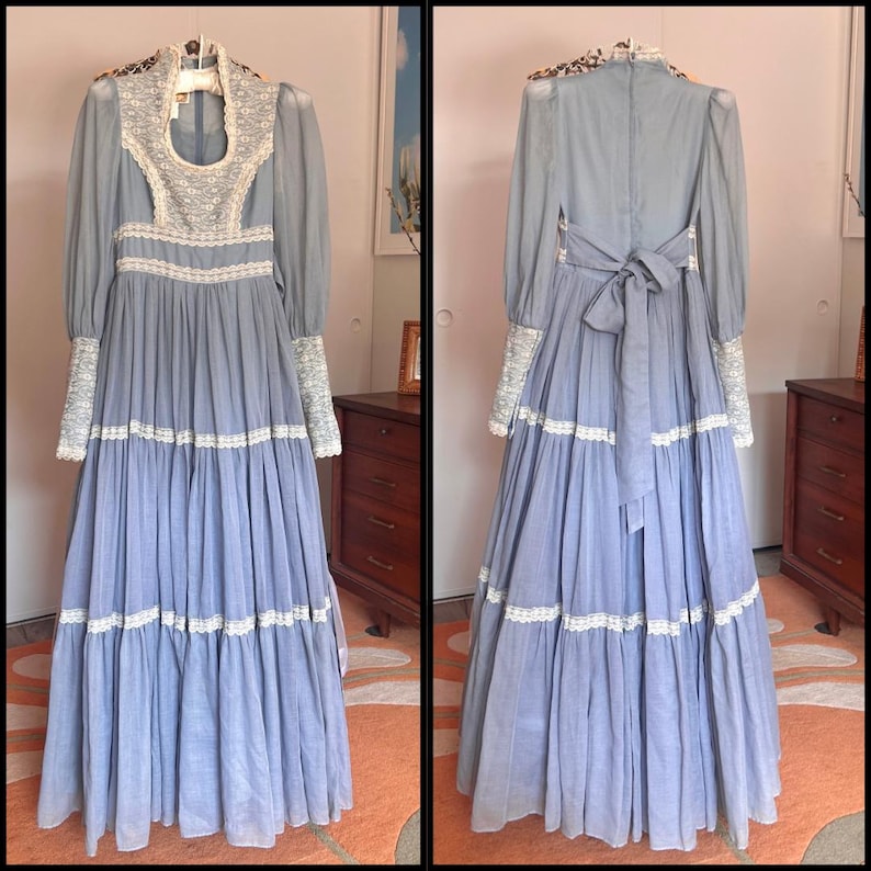 Vintage 1970s Gunne Sax Lace Maxi Dress | Long Sleeve Prairie Style XXS ...