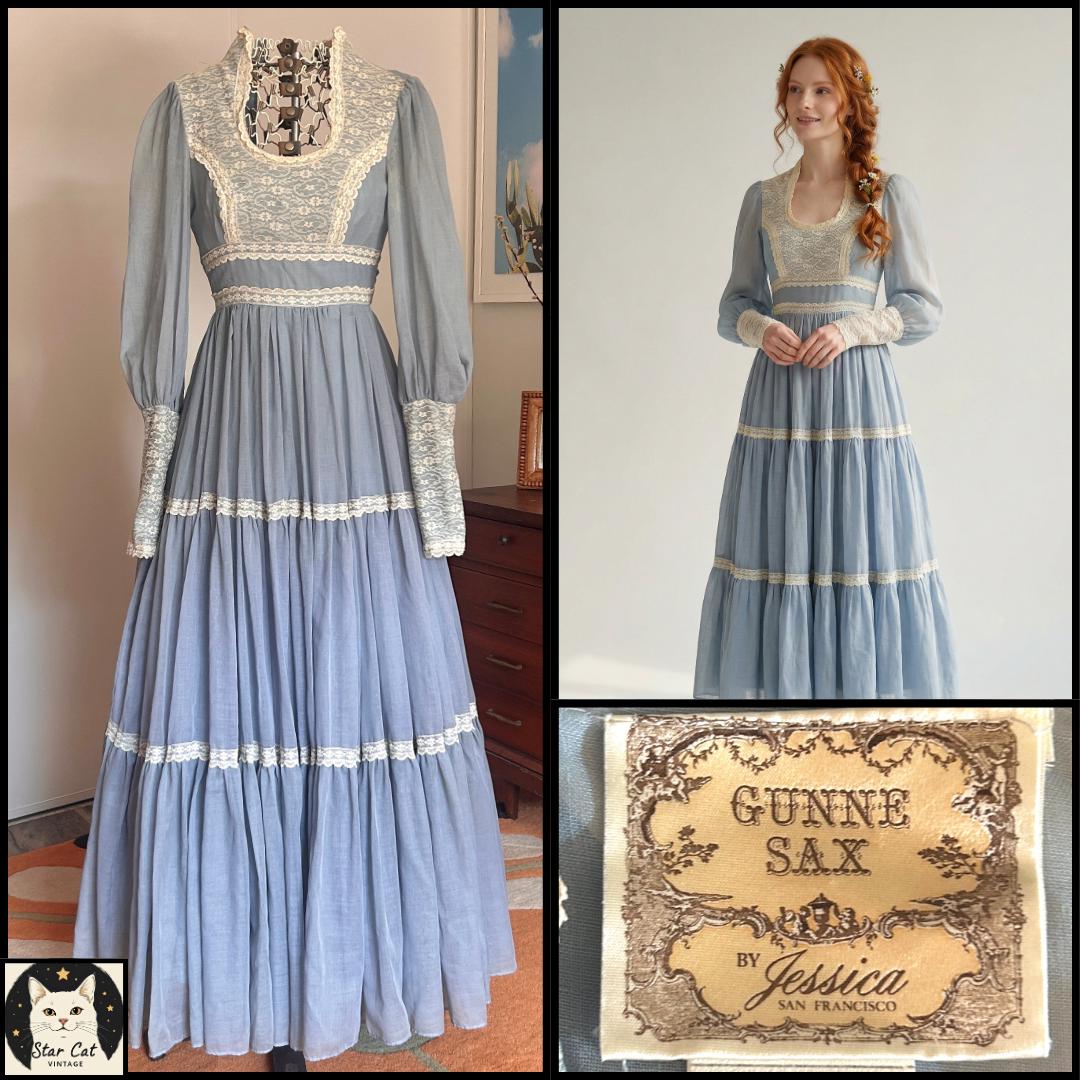 Vintage 1970s Gunne Sax Lace Maxi Dress | Long Sleeve Prairie Style XXS ...