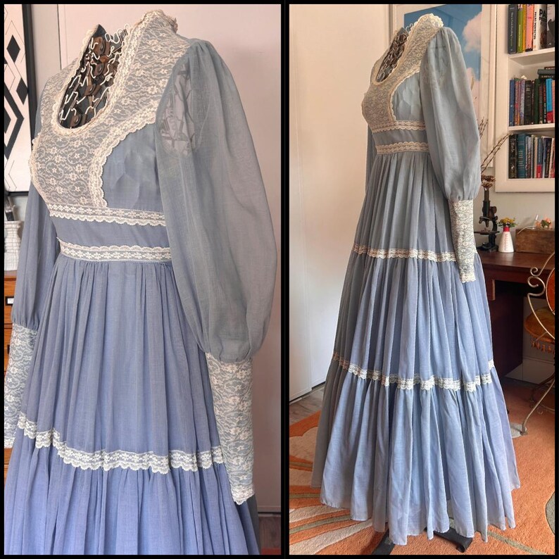 Vintage 1970s Gunne Sax Lace Maxi Dress | Long Sleeve Prairie Style XXS ...