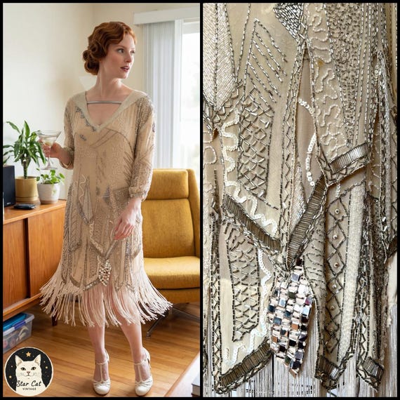 designer flapper dress Plus Size 1920s Flapper Dress with Sequins and Fringe