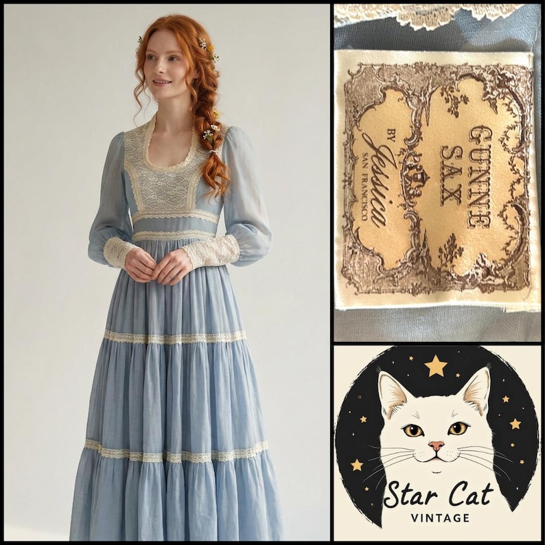 Vintage 1970s Gunne Sax Lace Maxi Dress | Long Sleeve Prairie Style XXS ...