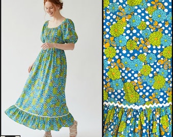 70s Vintage Prairie Dress | Maxi Dress with Butterflies & Polka Dots