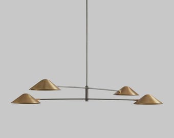 Handmade 1950s Mid Century Brass Simms Linear Chandelier-4 Light Italian Brass Chandelier-Pendant Sputnik chandelier light Fixture