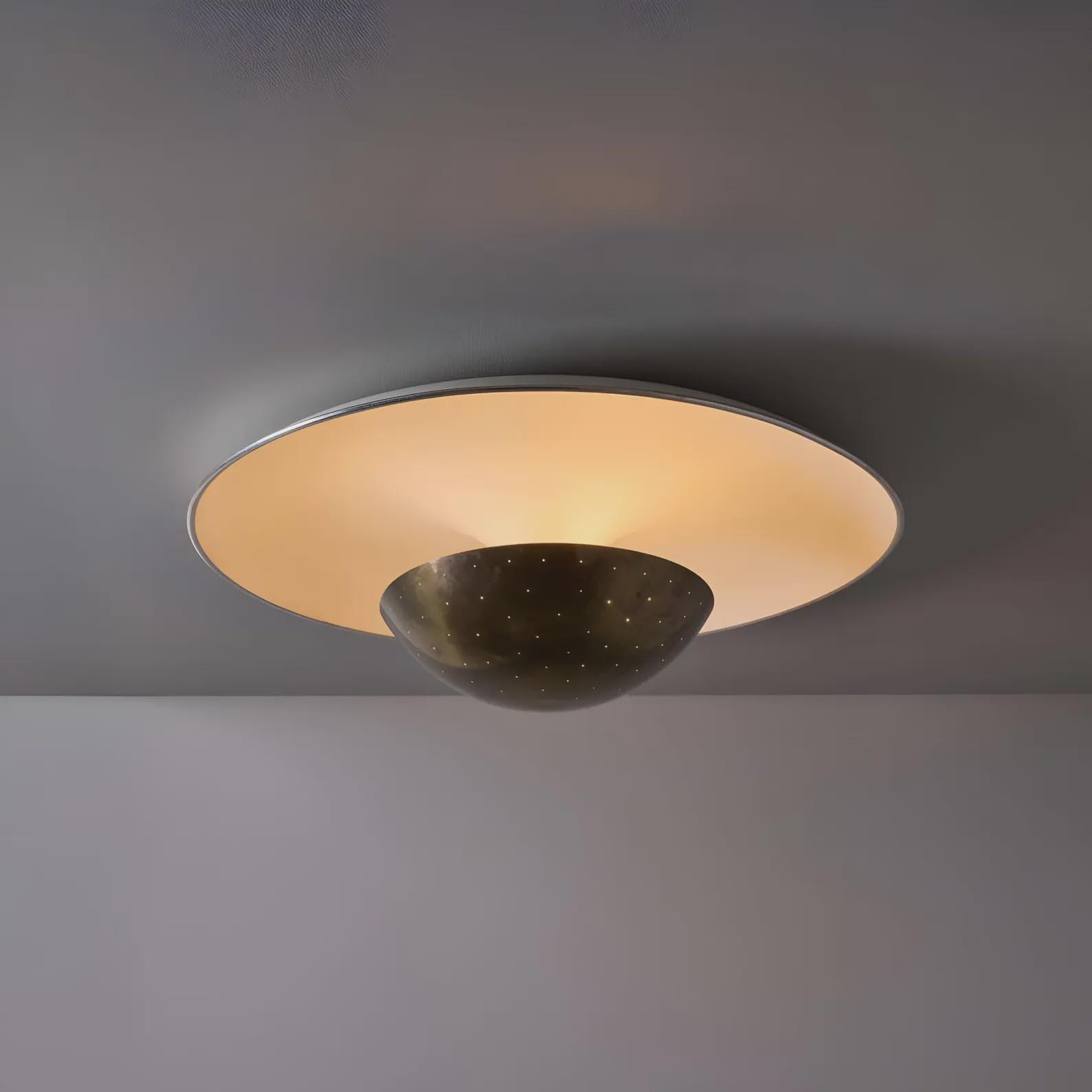 Handmade 1950s Mid Century Brass Flush Mount Ceiling Light | Starry Dome Pattern | Italian Flush Mount Modern Ambient Lighting Fixture - POLISHED BRASS, 20INCH