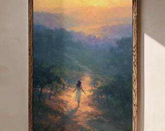 Wall Art for Women Vineyard Art Inspirational Woman Poster Peaceful Nature Print Freedom Artwork Sunset Landscape Decor Impressionist Art