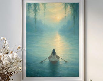 Woman Wall Art Sage Green Wall Art Print Feminine Wall Art Impressionist Landscape Poster Peaceful Bedroom Decor Gift Idea Cottagecore