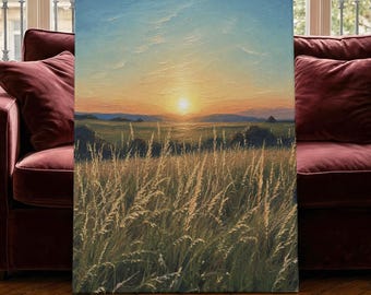 Reading Nook Wall Art Canvas Golden Meadow Landscape Sunrise Nature Canvas Print Rustic Bedroom Wall Decor Peaceful Country Wall Art
