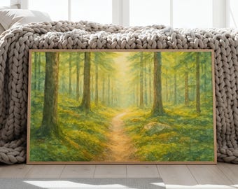 Forest Bathing Wall Art Print Watercolor Forest Poster Woodland Path Decor Shinrin Yoku Art Nature Therapy Decor Meditation Room Artwork