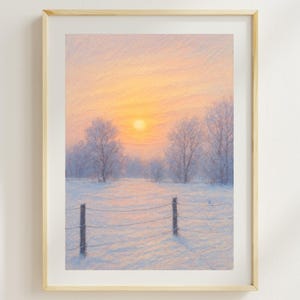 Soft Winter Sunrise Pastel- Style Art | Snowy Field Landscape | Nordic Calm Wall Art | Minimal Decor