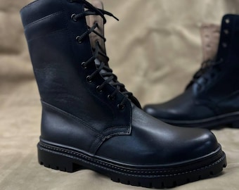 Botas militares de cuero ucraniano hechas a mano / Botas tácticas de combate negras