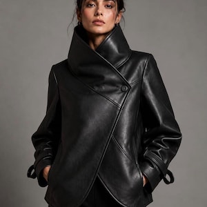 High Neck Leather Jacket - Etsy