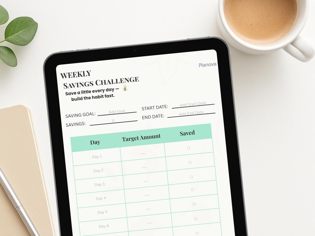 Saving Task Templates 1. Weekly Saving Challenge | 7-day Savings Tracker | Printable Savings ...