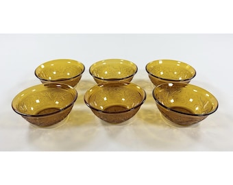 6 Anchor Hocking Amber Sandwich Glass 4.75" Dessert Berry Bowls Depression Era