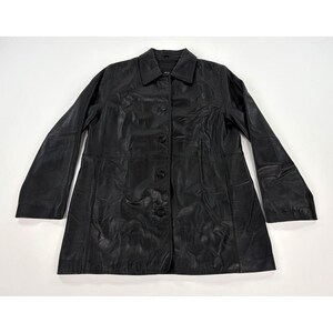 Vintage JLC New York Leather Jacket Women's L Black Real Leather Coat Button Up