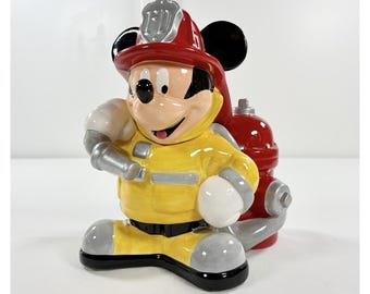 Disney Mickey Mouse Fireman Cookie Jar Ceramic Firefighter Hydrant Vintage 90s