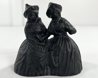 Vintage 1920-1940s Cast Iron Black Bell Handbell Victorian Women Sisters Witches