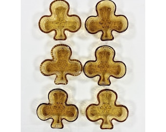 Vintage Tiara Amber Glass Sandwich Pattern Club Clover Shape Nut Dishes Set of 6