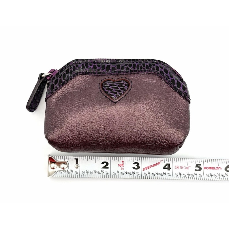 Vintage Brighton Metallic Purple Leather Pouch Wallet Snake Trim Heart Purse image 9