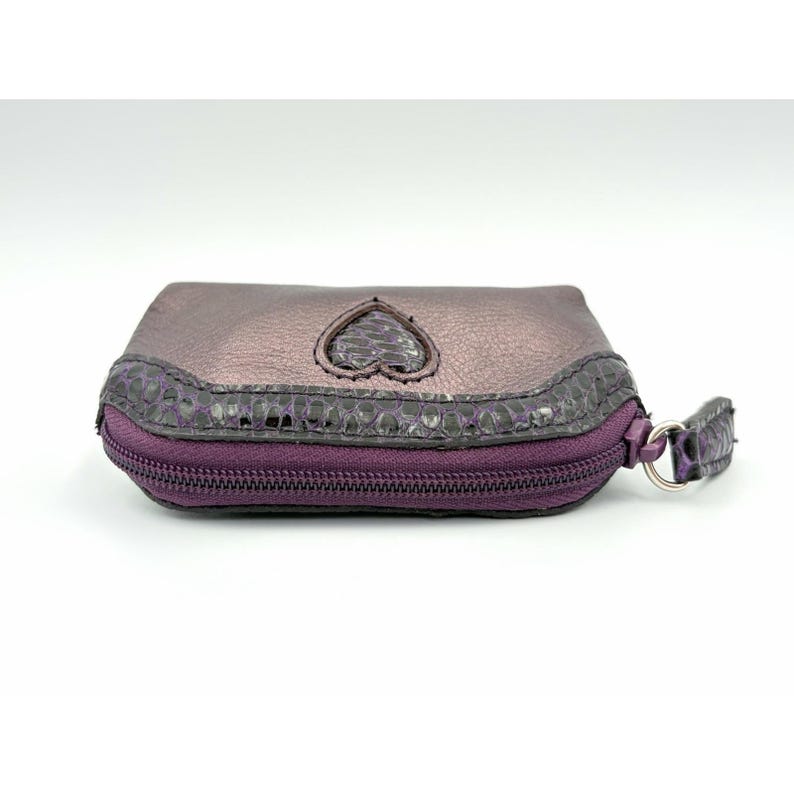 Vintage Brighton Metallic Purple Leather Pouch Wallet Snake Trim Heart Purse image 4