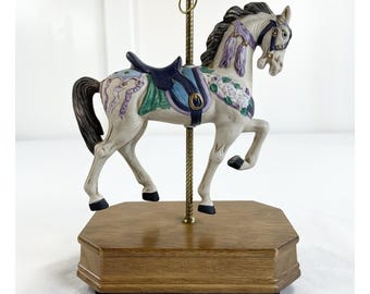 Vintage Summit Collection Porcelain Carousel Horse Music Box 9" Plays Camelot