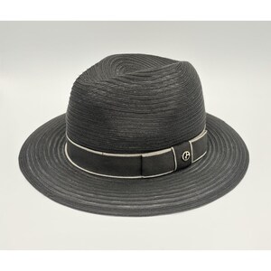 Vintage Giorgio Armani Black Woven Straw Fedora Hat Italy Mens S Womens M 22\