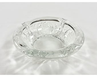 Vintage KIG Indonesia Clear Glass Ashtray Rose Pattern Floral Trinket Dish 6"