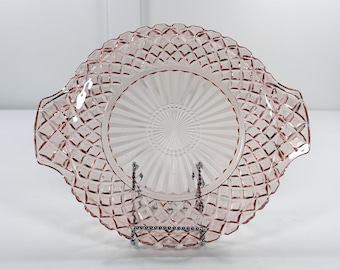 Vintage Pink Depression Glass Anchor Hocking Waterford Waffle Cake Plate 12"