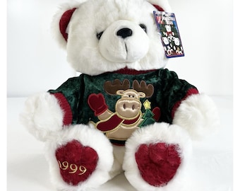 New Vintage 1999 Kmart Collectible Christmas Teddy Bear Plush Green Sweater