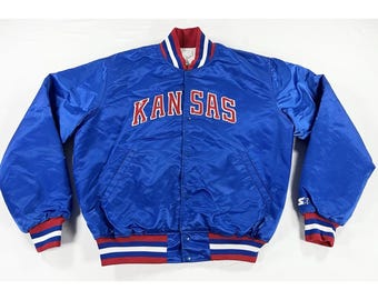 Vtg 80s Kansas Jayhawks Starter Satin Bomber Jacket Mens XL KU Varsity Snap USA