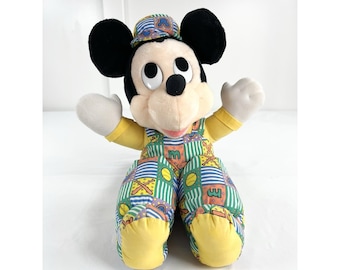 Vintage Disney Baby Mickey Mouse 14" Plush Baseball Overalls Toy Applause 34027