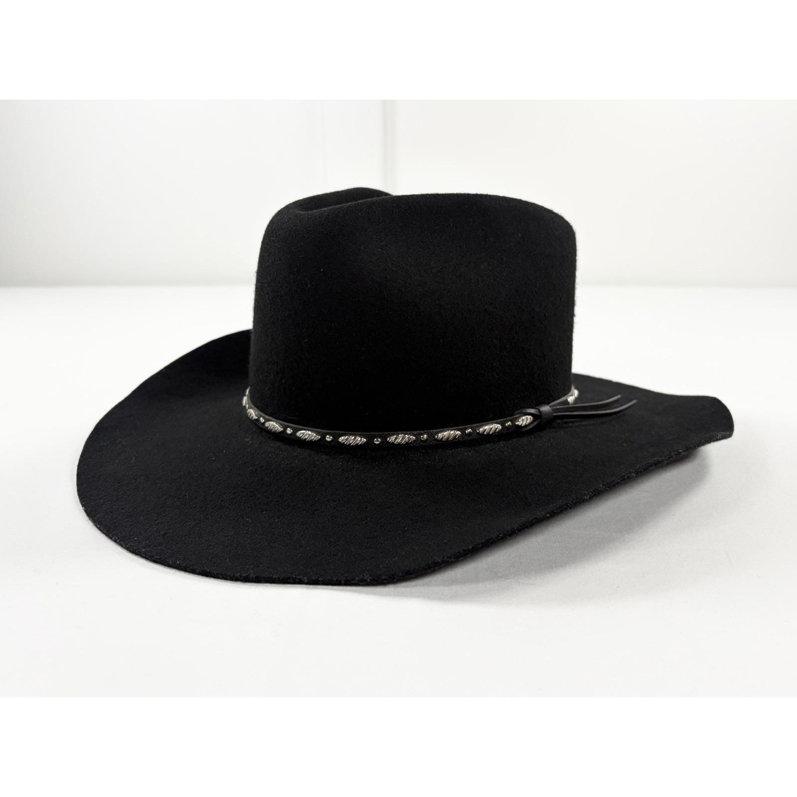Vintage 1990s F&M Black Wool Felt Curled Brim Hat Made in USA 90s 00s Y2K Colonel Pierce - Goorin Bros. Wide Brim Fedora main image 4