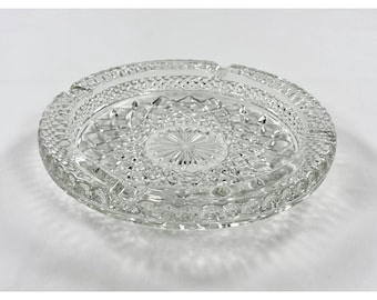 Vintage 60s Anchor Hocking Wexford Clear Glass Ashtray Diamond Point 8.5" Round