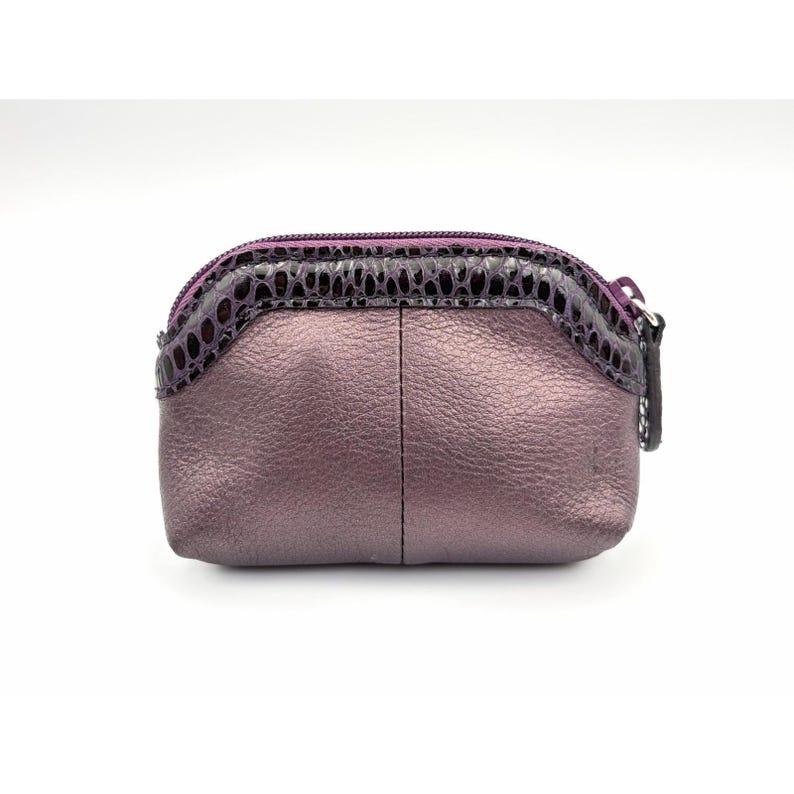 Vintage Brighton Metallic Purple Leather Pouch Wallet Snake Trim Heart Purse image 2