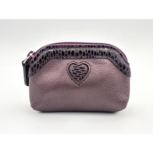 Vintage Brighton Metallic Purple Leather Pouch Wallet Snake Trim Heart Purse image 1
