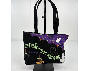 Vintage New Longaberger Halloween Trick or Treat Tote Bag Purple Canvas Purse