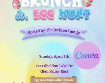 Easter Egg Hunt Invitation Template | Easter Brunch Invitation | Editable Canva Easter Party Invite | Kids Easter Party Invitation
