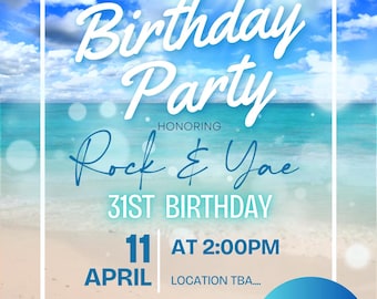 Luau Beach Birthday Invitation Template | Editable Canva Template | Tropical Hawaiian Party Invite