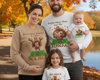 Thanksgiving Turkey Family PNG | Gender Reveal Announcement