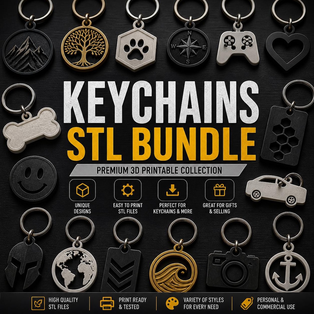 Keychain STL Files 3D Printing Models, Printable Keyring Designs ...