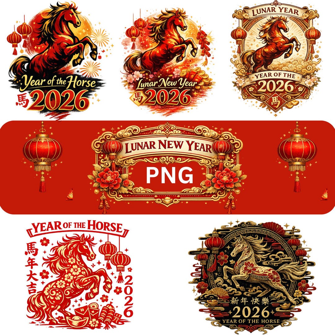 Year of the Horse 2026 PNG Bundle, Chinese New Year Clipart, Zodiac ...