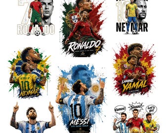 World Cup MEGA bundle, Shirt design, Messi png, Neymar jr, World cup design, CR7 PNG, Shirt Graphics Streetwear Halftone (Digital Download)